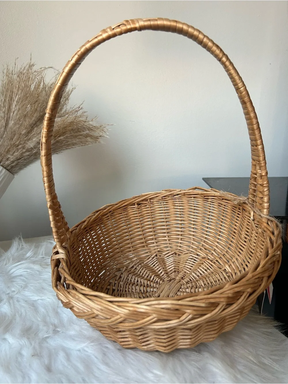 Woven Handled Decorative Basket in Natural Tan